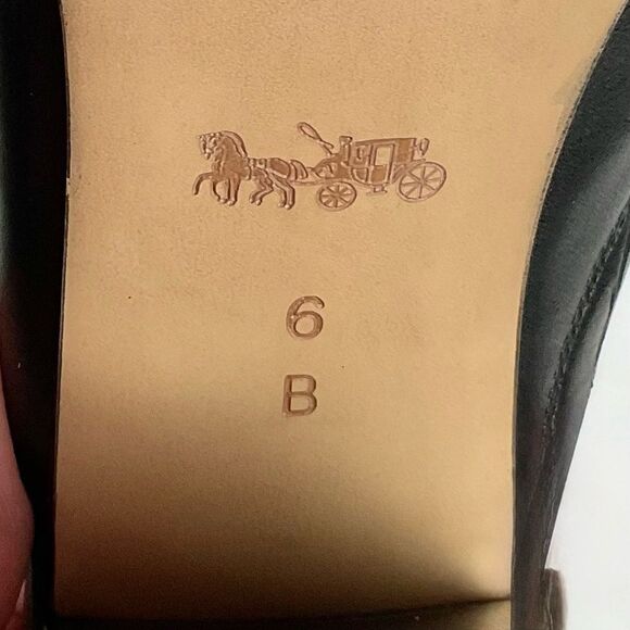 COACH Brady Slingback Sandal Sz 6 Black Leather Peep Toe Shoes Neutral - Picture 7 of 10